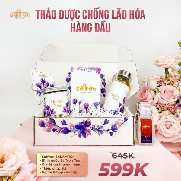 Hộp quà Tết nhụy hoa nghệ tây Salam 1g với Giai Lệ Trà