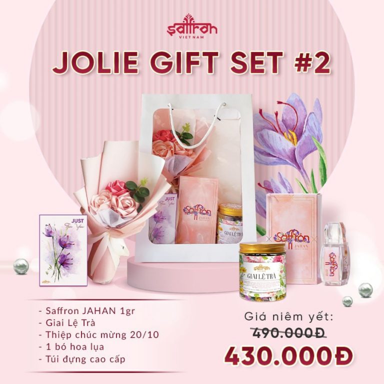Set quà Saffron Jahan + trà giai lệ + túi hoa lụa
