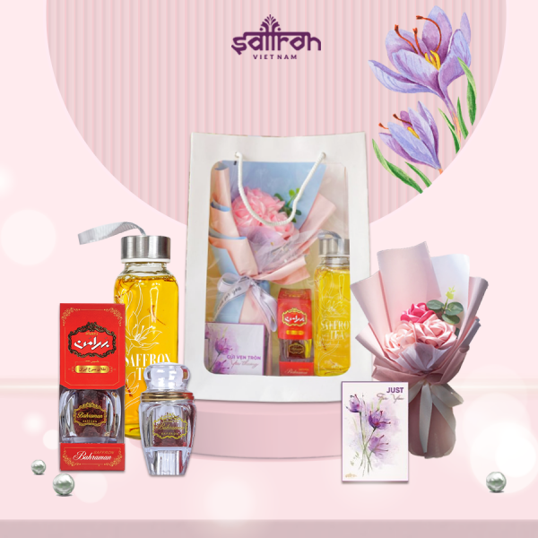 Set quà Saffron Bahraman + túi hoa lụa