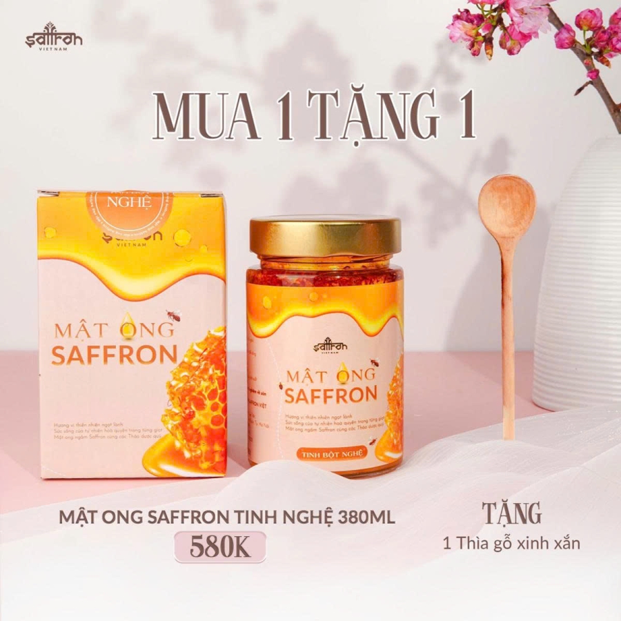 Mật ong Saffron Tinh nghệ 380ml - Tặng thìa gỗ