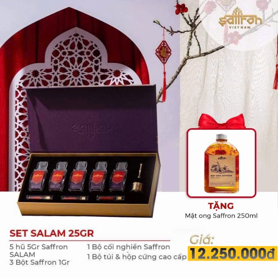 Saffron SaLam 25 Gram – Hộp quà tặng cao cấp - Tặng Mật ong Saffron 250ml