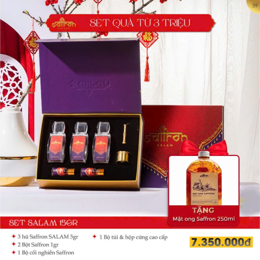 Saffron SaLam 15 Gram – Hộp quà tặng cao cấp - Tặng Mật ong Saffron 250ml
