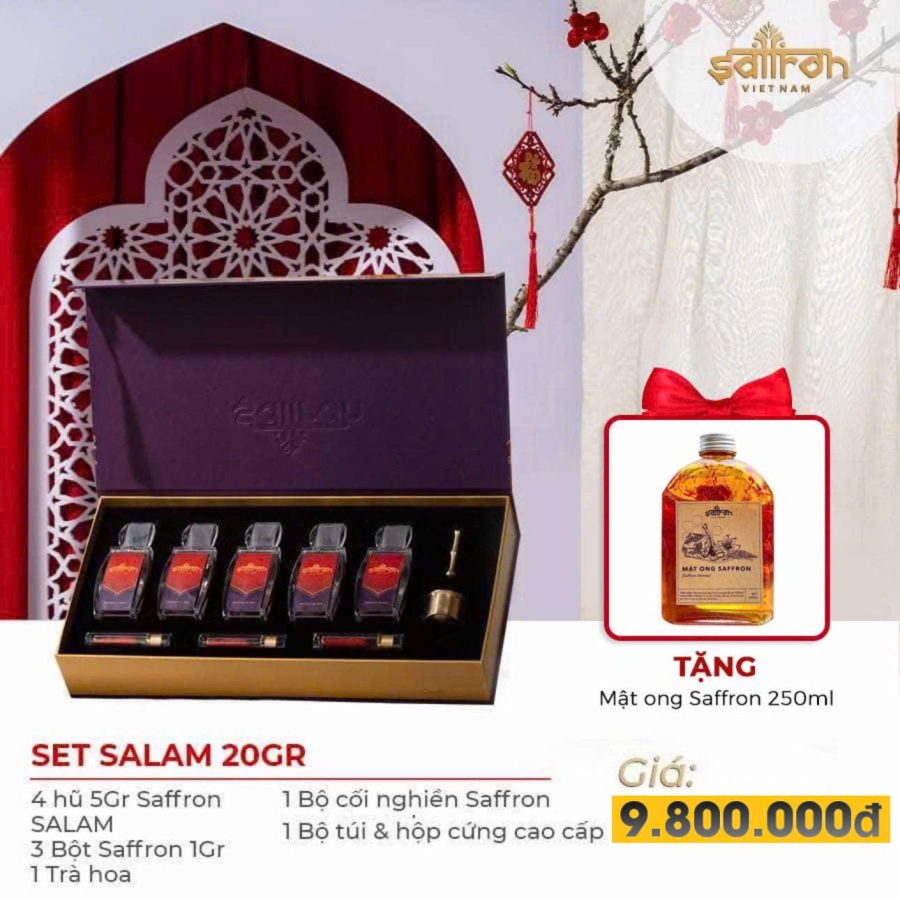 Saffron SaLam 20 Gram – Bộ quà tặng cao cấp - Tặng Mật ong Saffron 250ml