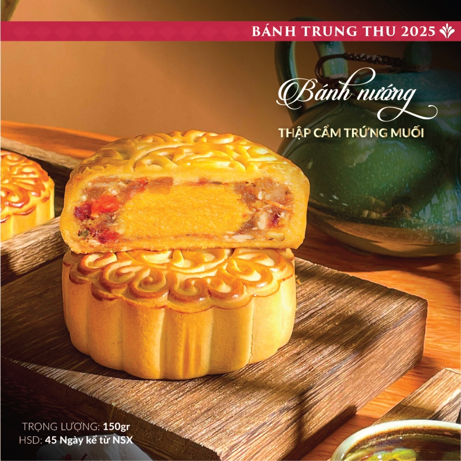 Bánh trung thu Saffron cao cấp nhân Thập cẩm trứng muối 