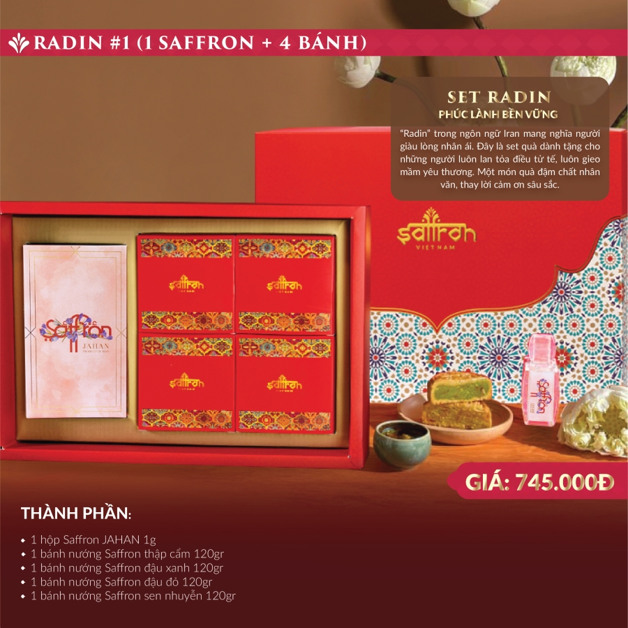 Set RADIN #1 – Hộp 4 bánh trung thu và Saffron JAHAN