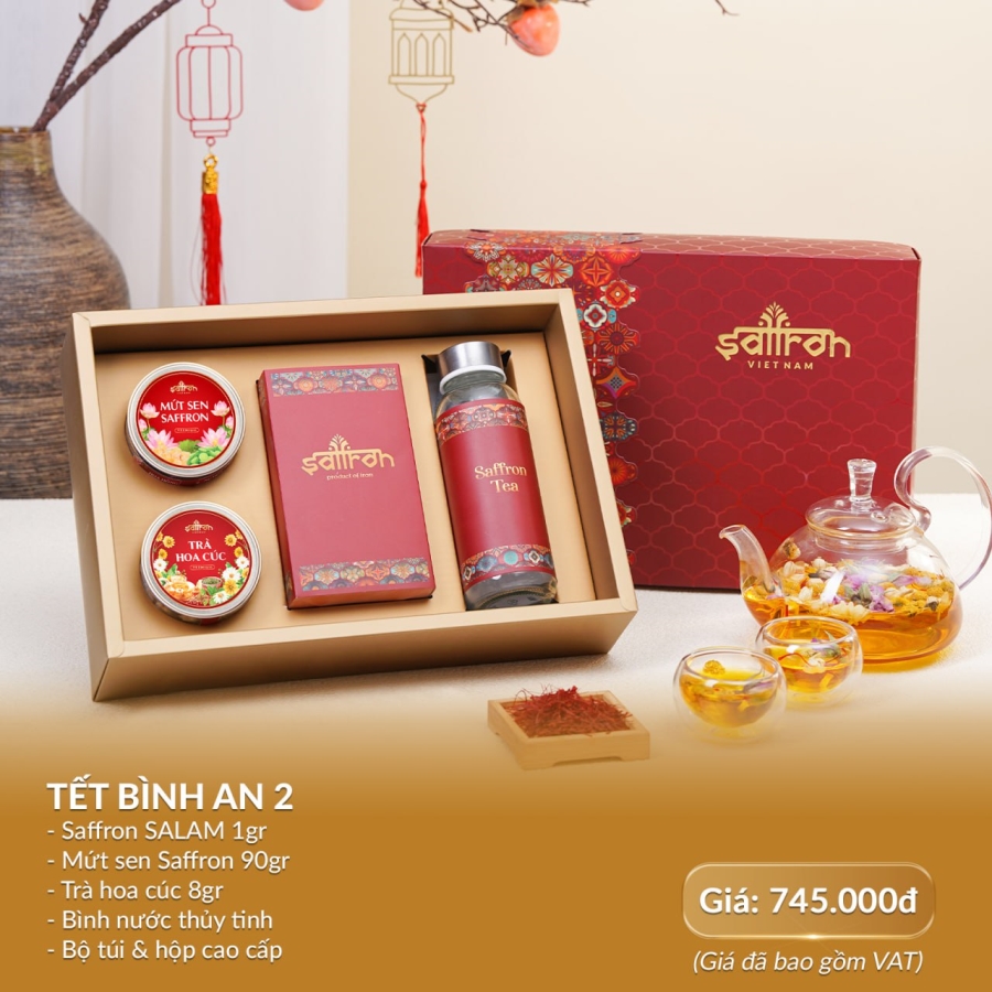 [Set Shadi #6] Hộp quà Tết Ba Tư gồm: Nhụy hoa nghệ tây Salam với trà hoa và mứt sen