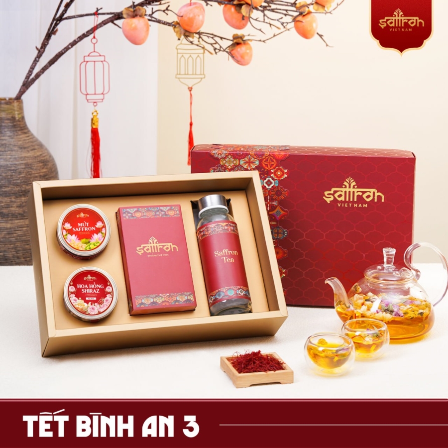 [Set Shadi #5] Hộp quà Tết Saffron Shyam, Mứt sen và Trà hoa cao cấp